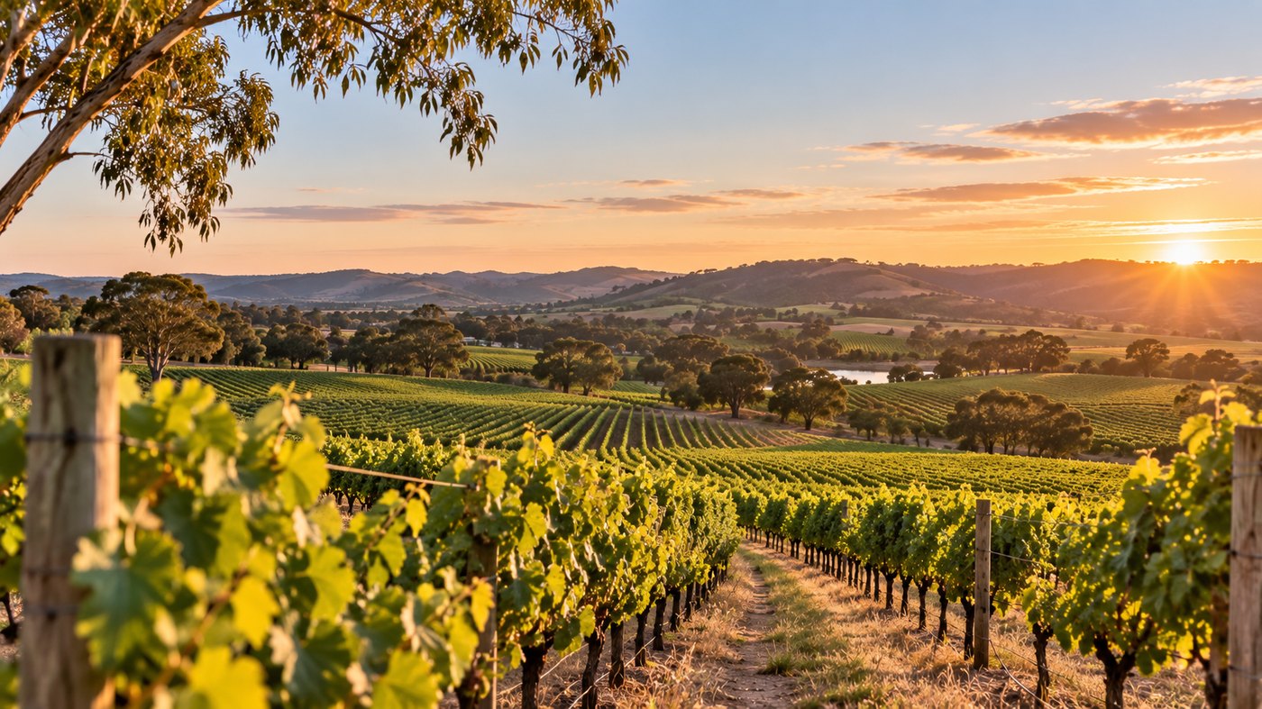 Vineyards at sunset in the Barossa Valley, South Australia