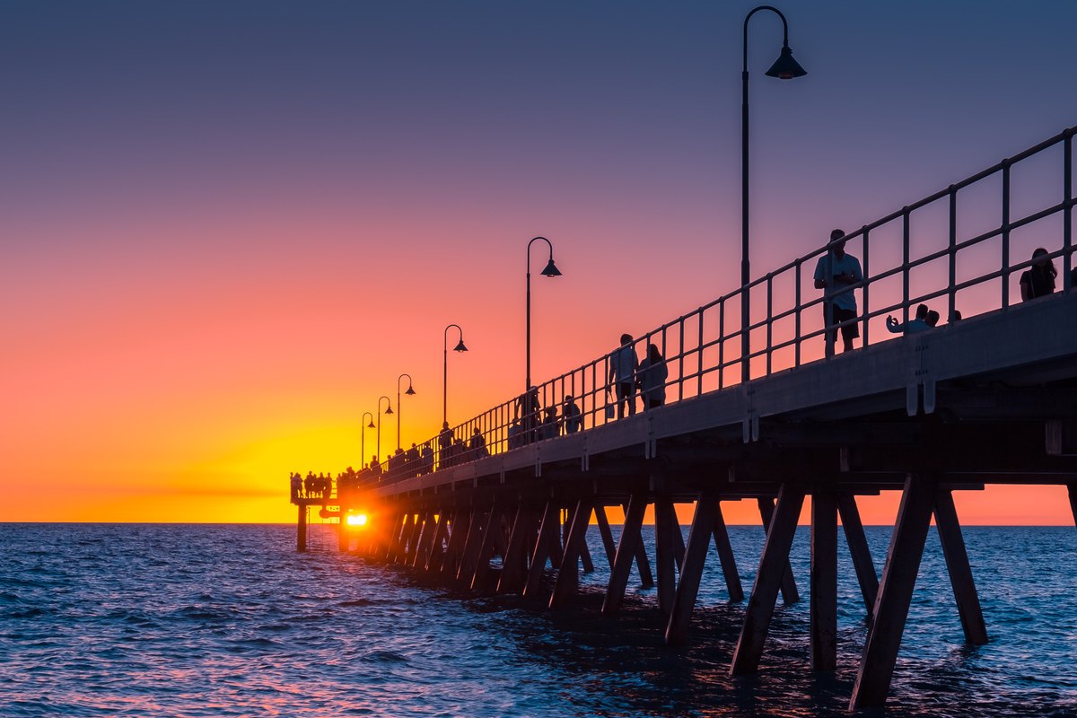 Sunset over Glenelg jetty, Adelaide, South Australia