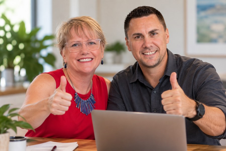 Sharene and Andrew from Total Home Loan Options celebrating a home loan approval